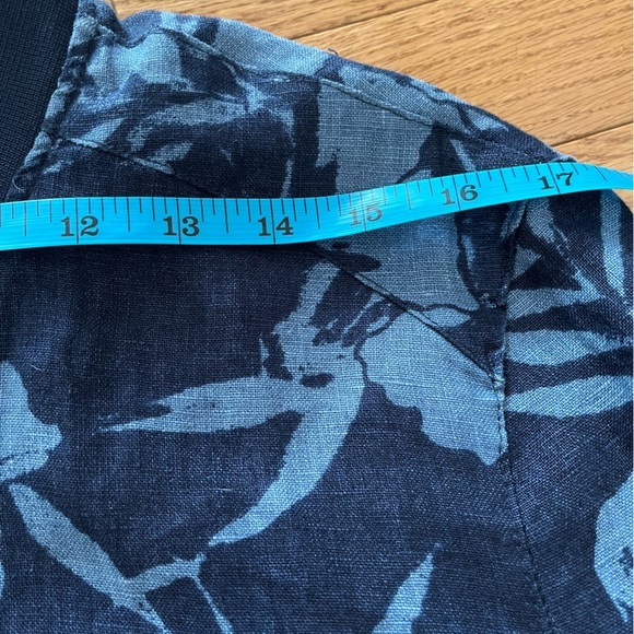 [Tag:L/Ptp:21”]Zara Denim Couture Navy Floral linen Bomber Jacket Lined - Picture 10 of 11